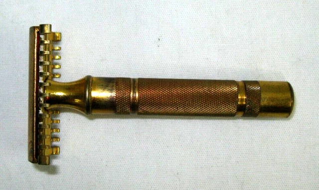 VTG. 1930s Gold Tone Gillette  Safety Razor REISSUE PATENT #17567 Made In USA 3