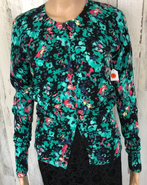 NEW Womens Black Green Colorful Cardigan Sz S Button Up Cotton Blend Merona