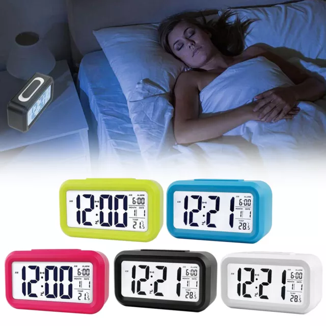 Digital Bedside LED Snooze Alarm Clock Temperature Day/Night Mode Clock Student