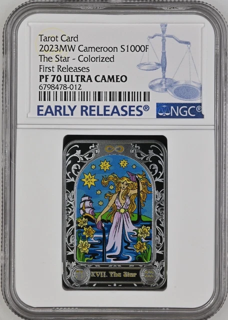 2023 Republic of Cameroon Tarot The Star 1 oz Silver Bar NGC Graded PF70 UC FR