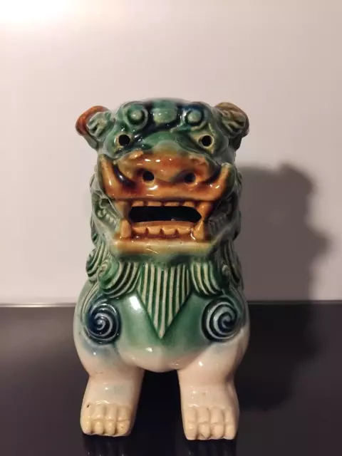 Vintage Antique Chinese Asian Ceramic Fu Foo Good Luck Green Dog Good Fortune