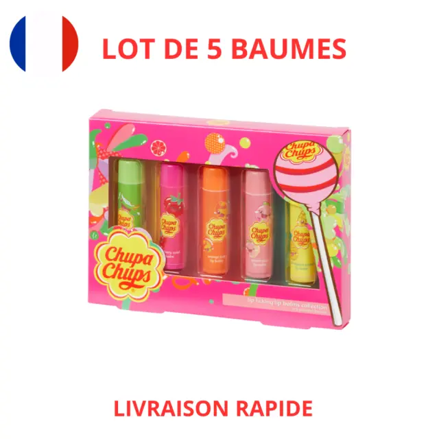 Lot de 5 Baumes à Lèvres Chupa Chups 5 pièces Soin Hydratant Senteur Bonbon fr