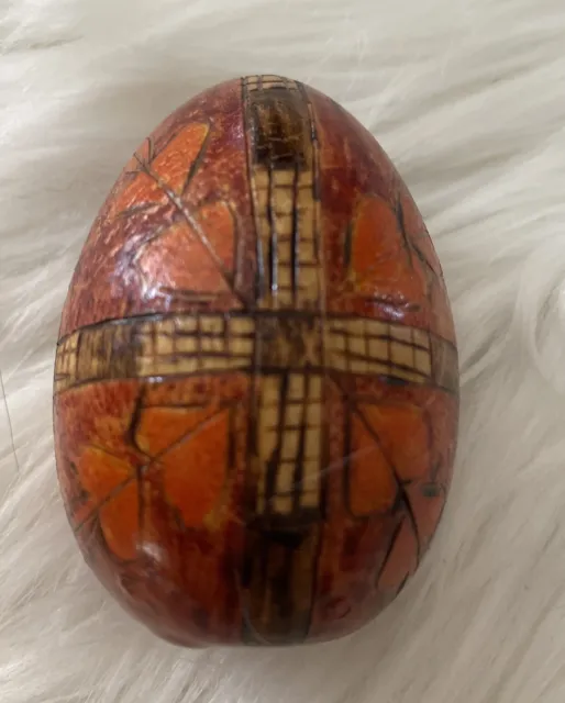 Wooden Hand Carved & Painted Egg Primitive Farm Art