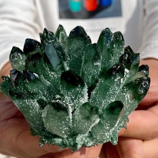 348G New Find Green Phantom Quartz Crystal Cluster Mineral Specimen Healing 15