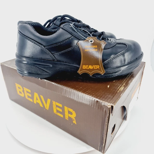 MENS SAFETY LEATHER Work Shoes Black Steel Toe UK 5 Brand New In Box