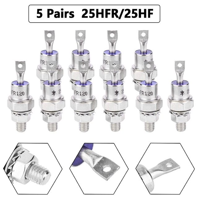 Potenti diodi catodo a perno e anodo a perno 25HFR/25HF 1200 V confezione da 5
