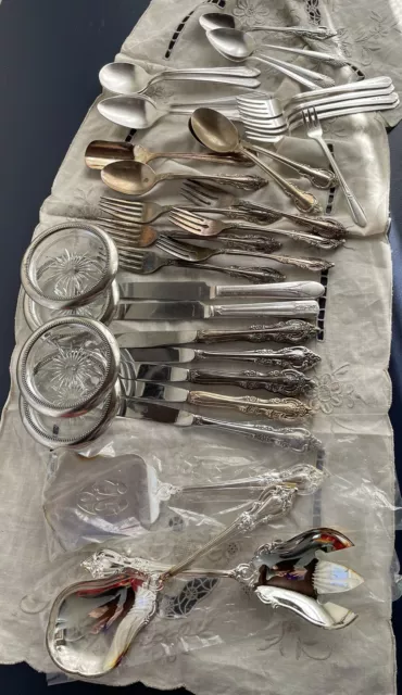 Lot Of 38 Pieces-mixed Silver plated Flatware