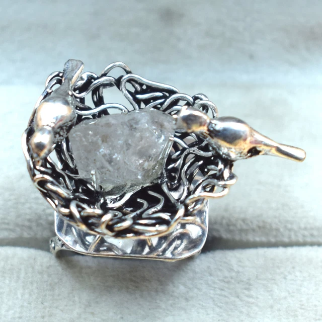 925 Sterling Silver Natural Rough Quartz Gemstone Jewelry Ring (US) Size-8''