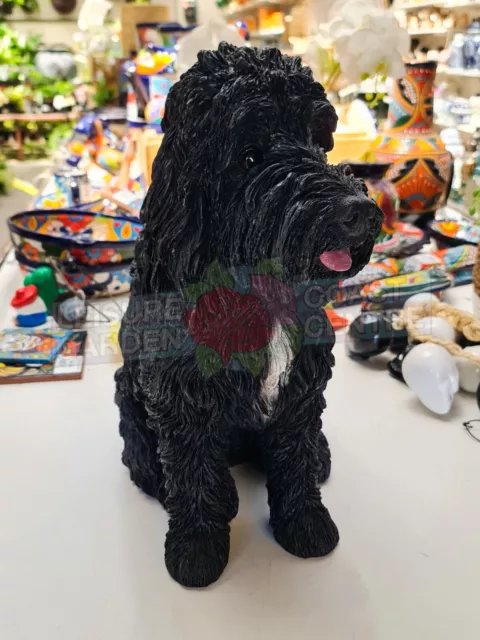 Garden Resin Animal Statue Gift Ornament Pet Black Dog Sitting Cockapoodle