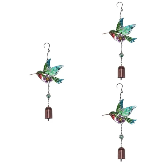 3 Pack Schmiedeeisen Wind Chime Kolibri Handwerk Anhänger Glas Gedenk-Windspiel