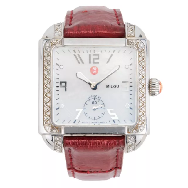 Michele Milou MW15A01A2025 Diamond Watch MSRP $1795.00 Red Leather Strap
