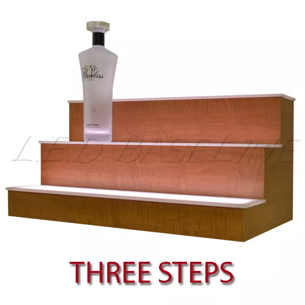 70" 3 Tier LED Lighted  Liquor Display Shelf - Maple Finish