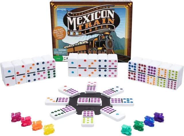 Mexican Train Dominoes - Beautiful Color Dot Double 12 Dominoes Set - Includes T