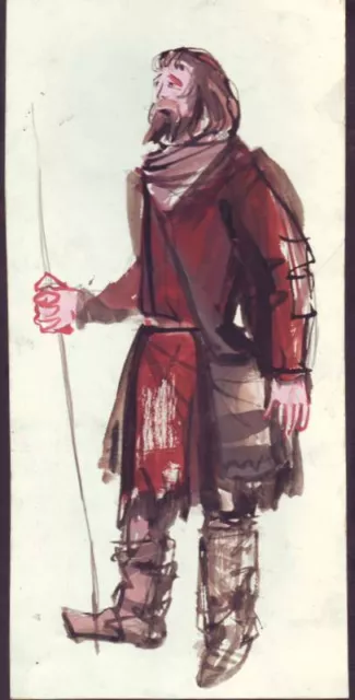 Art Deco Hunter Costume Man Portrait Gouache Painting