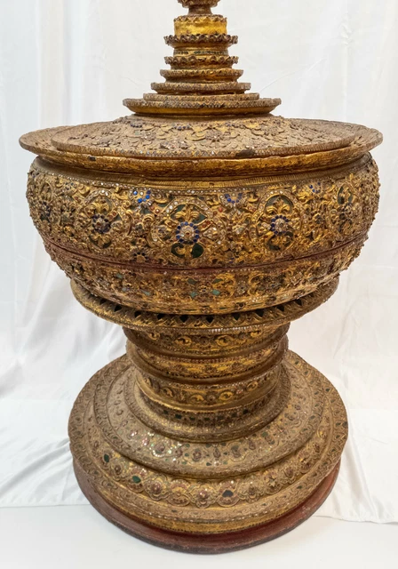 43" Massive Gilt & Glass Rhinestone Lacquer Stupa Thai Burmese South East Asian 7