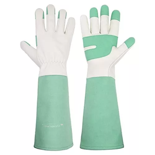 Ladies Leather Gardening Gloves, Thorn Proof Women Long Rose Gloves (Light gr...