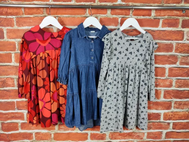 Girls Bundle Age 4-5 Years 100% Next Long Sleeve Dress Denim Heart Flower 110Cm