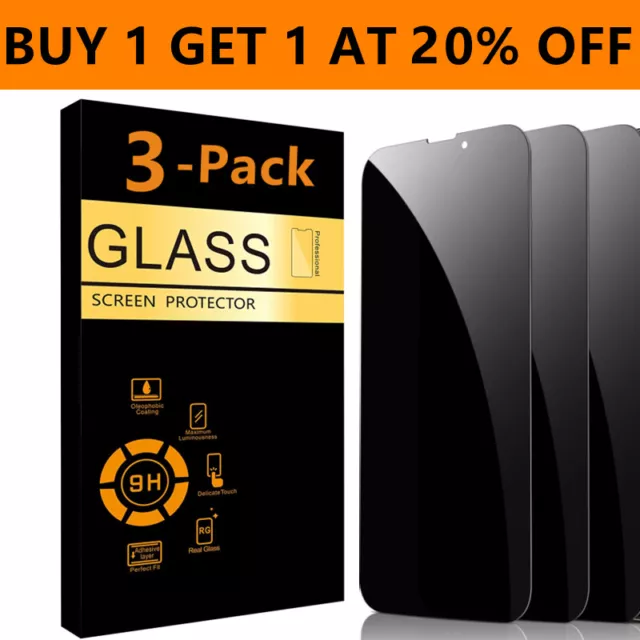 3 Pack  for iPhone 15 14 13 12 Pro Max X Privacy Tempered Glass Screen Protector