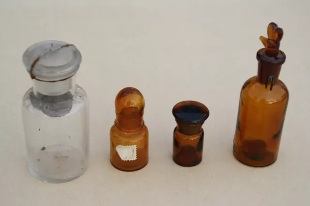 4 alte Apothekerflaschen Laborflaschen mit Schliff