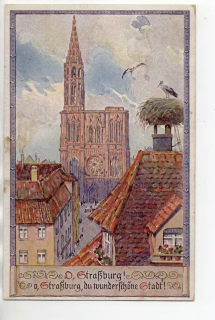 STRASBOURG - Alsace - Bas Rhin - CPA 67 souvenir carte cathedrale cigogne