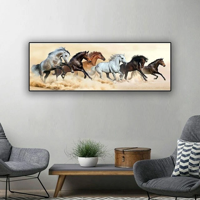 Nuevo Práctico Estampado Pintura Seis Caballos Corriendo Estudio Sin Enmarcar Impermeable