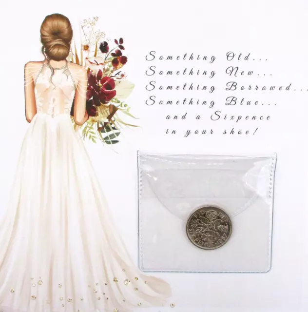 Wedding Card Queen Elizabeth II Sixpence "Origin of Wedding Rhyme©" Bride Luck K