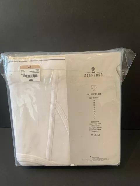 Stafford Full Cut Briefs Mens Size 42 6pk White New In Package 3