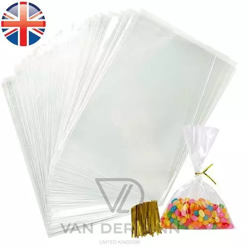 VDL Cello Display Bags Cellophane Bags Sweet Cake Party FREE TWIST TIES