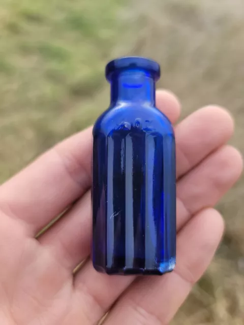 Old Miniature ½ Ounce Dark Blue Poison Bottle☆ Antique Deep Blue Poison Bottle!
