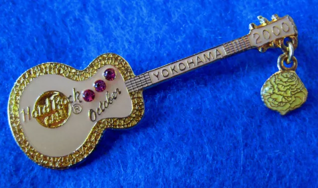 YOKOHAMA *TOURMALINE* STONES & CALENDULA BIRTHSTONE GUITAR Hard Rock Cafe PIN