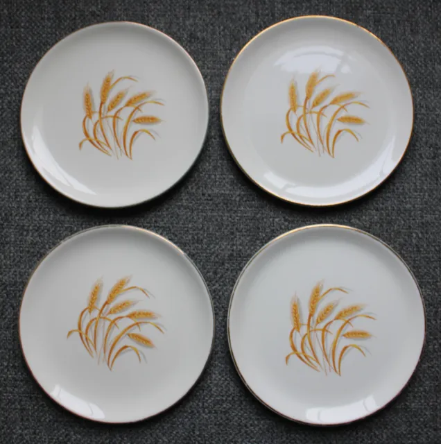 Homer Laughlin Golden Wheat Salad Plates Set Of 4 Very Good 1950's 7 1/8"