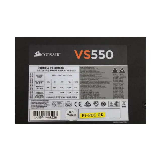Corsair VS Series VS550 550W ATX Netzteil 550 Watt 80+   #135252