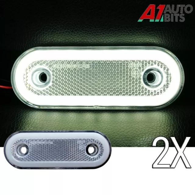 White Front Side 20 LED Marker Lights Oval X2 12V 24V Neon Trailer Truck Lorry