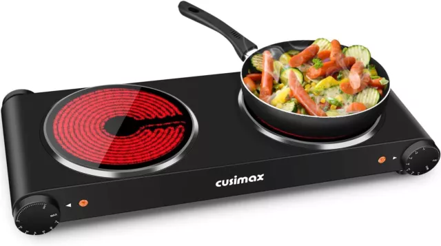 Double Hot Plate, CUSIMAX 2400W Electric Hob Ceramic Hot Plate, Portable Double