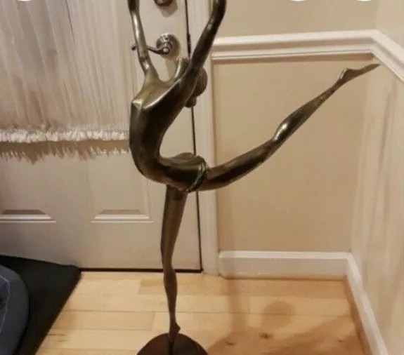 Very Large Post 1970's Modern Bronze Hand Sculpted Ballerina in Wood Base stand