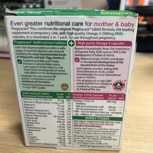 VITABIOTICS PREGNACARE PLUS Omega3 Dietary Supplement 56 Tablets £8.00 PicClick UK