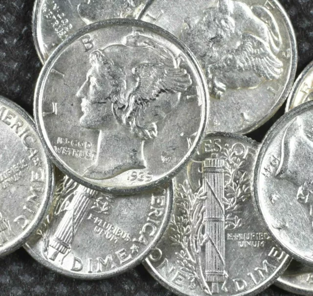 Estate Coin Lot 10x Mercury Dimes Uncirculated 90% ✯ Silver Coins Unc ✯ 10x