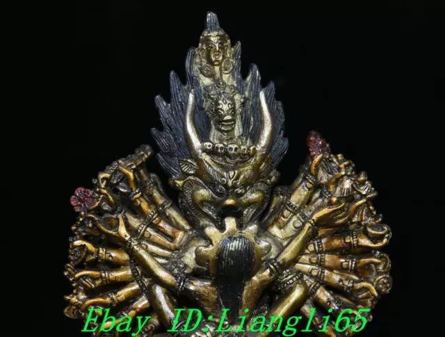 8 " Old Antike Tibet Bronze Malerei Buddha Yamantaka Yama Dharmaraja Statue 2