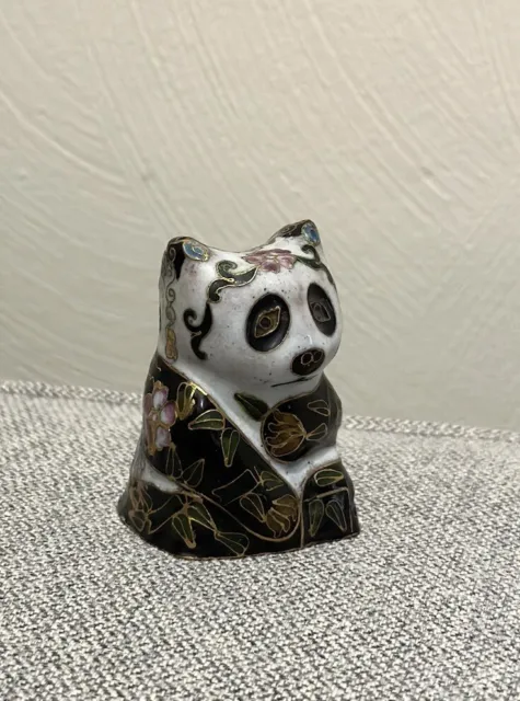 Vintage Cloisonne Panda Bear Figurine - Small Adorable Panda Bear Figure 2
