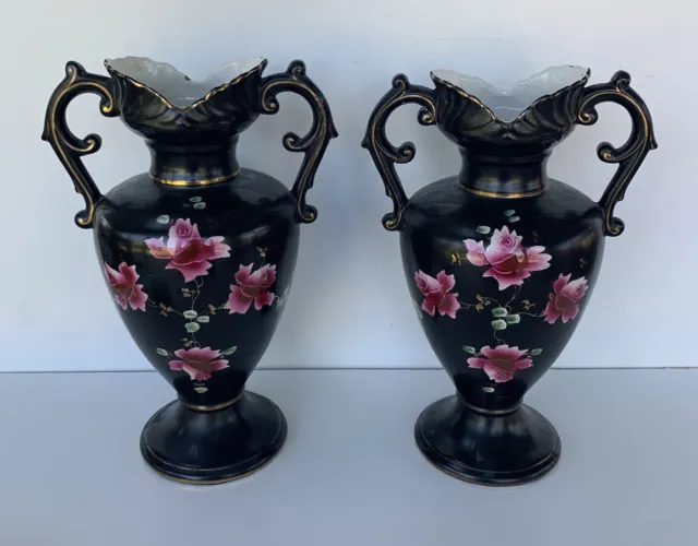 Victorian Albany Pair Of Decorative Hand Painted Vases