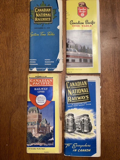 Lot of 4 Canadian National Railway Pacific Timetable Train Schedule 1940s