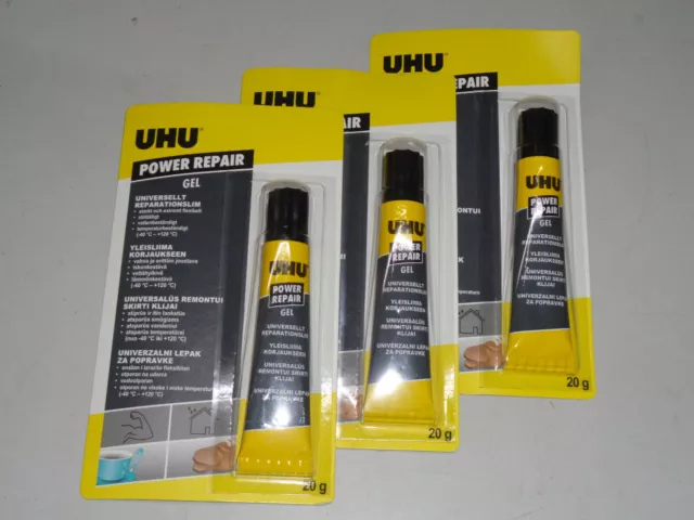 3x Uhu Power Repair Gel Reparaturkleber Universal transparent je 20g / #2720