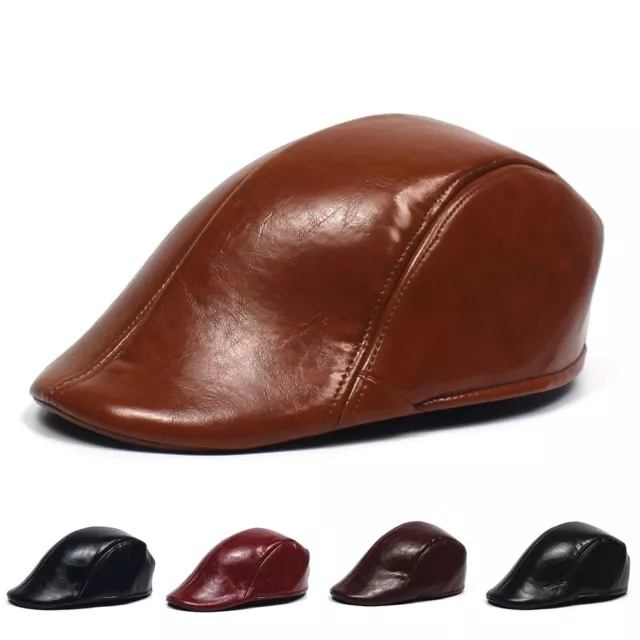 Autumn Daily Mens Hat Solid Color Vintage Casual Comfy Fashion PU Leather