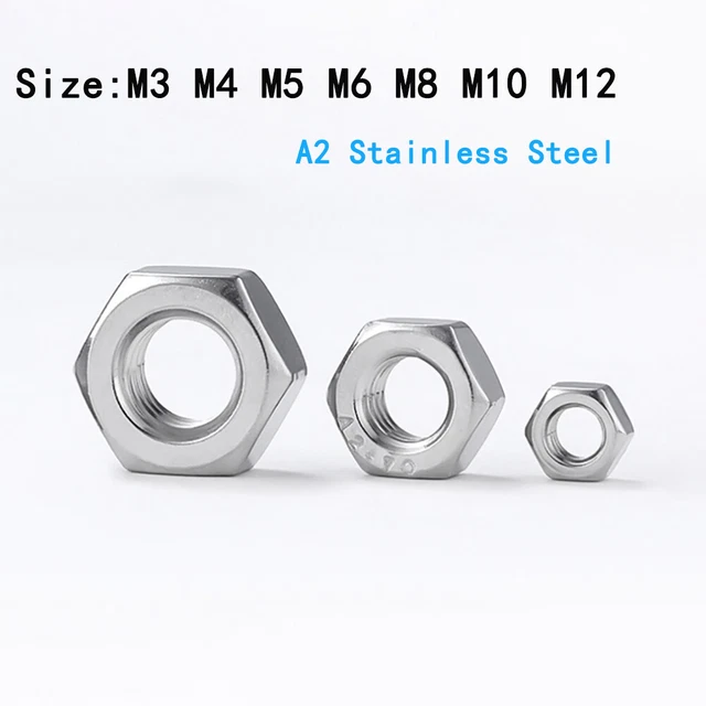 GooBetter Metric Stainless Steel Hex Nuts DIN 934 - M3 To M12 Machine Screw Nuts