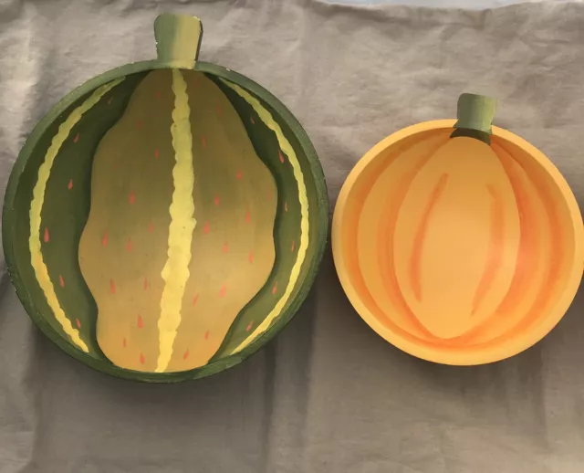 Watermelon 🍉 Peach 🍑 Vintage Hand-painted Wooden FolkArt Fruit Bowls