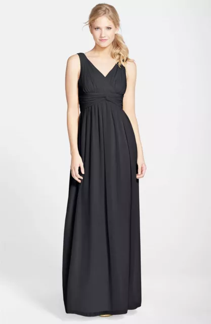 Donna Morgan 147709 'Julie' Twist-Waist Silk Chiffon Gown Color Black Sz 4