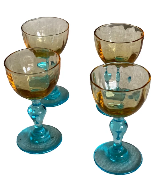 Lot De 3 Verres à Liqueur Georges Sand Par Portieux – Bleu, Style Vintage