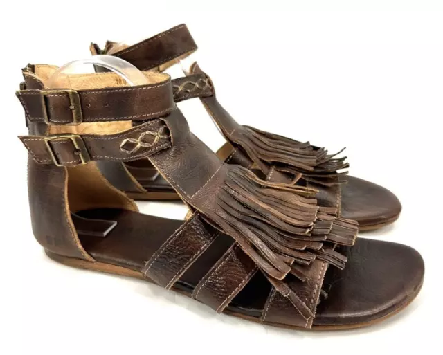 Bed Stu Alena Sandals Size 10 Brown Leather Fringe Boho Ankle Gladiator Shoes