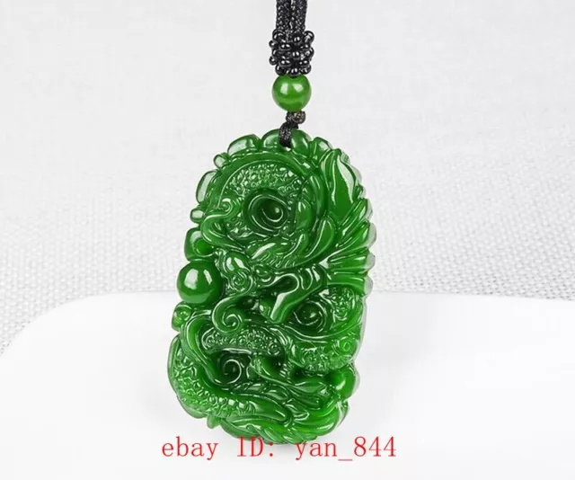 Chinese Hetian Jade Hand-carved Dragon Pendant Natural Green