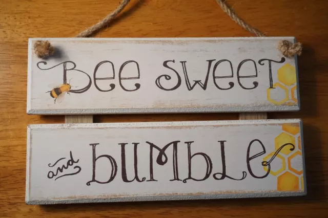 Bee Sweet & Bumble Sign Honeycomb Rustic Country Primitive Honey Bee Wood Decor